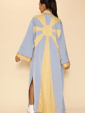 2-0327 Here Comes the Sun Maxi Kimono - dopamine dressing kimono with sun design